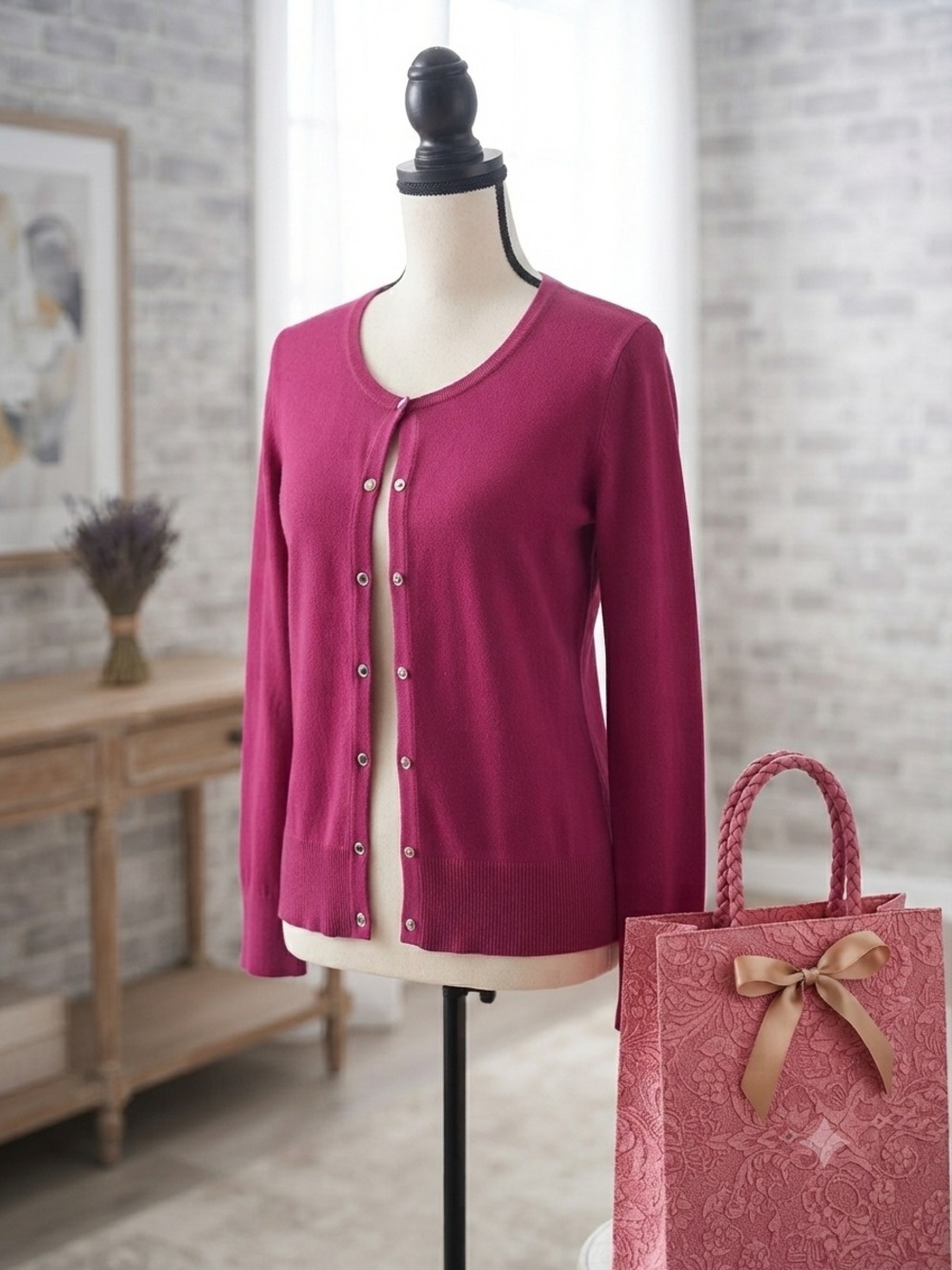 White House Black Market Magenta Cardigan- S & Handmade Beauty Gift Bag🎁